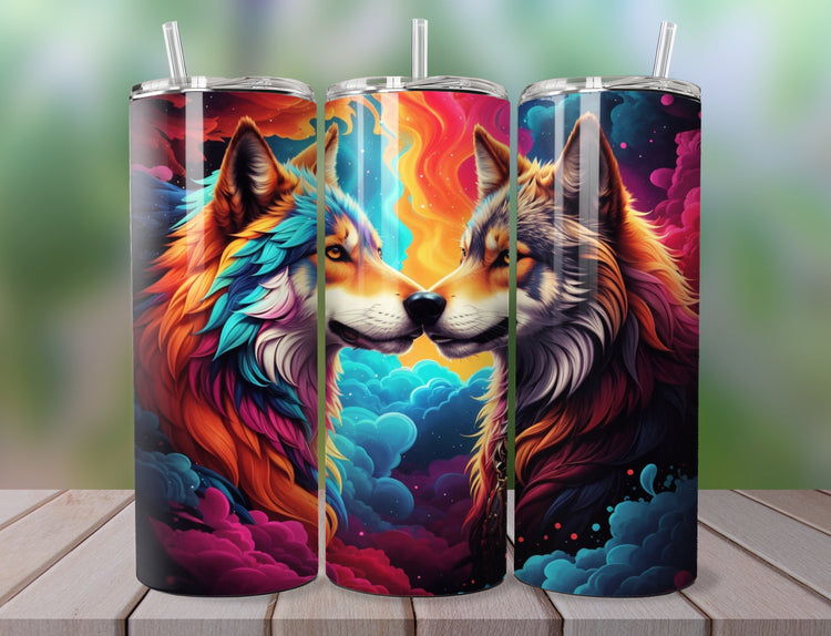 Colorful Wolves Tumbler Wrap | Wolf Tumbler Wrap Design | Colorful Wolf 20 oz Skinny Tumbler Wrap | 3D Tumbler Wrap