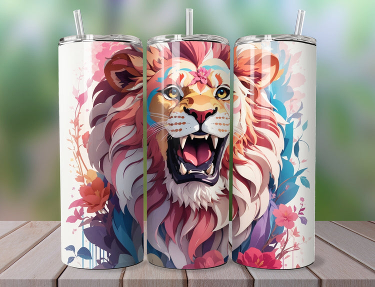 Colorful Lion Tumbler Wrap | Pastel Color Lion Tumbler Wrap Design | Animal 20 oz Skinny Tumbler Wrap | 3D Tumbler Wrap