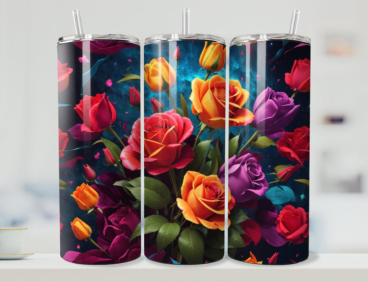 Colorful Roses Tumbler Wrap | Roses Tumbler Wrap Design | Vibrant Colorful Roses 20 oz Skinny Tumbler Wrap | 3D Tumbler Wrap