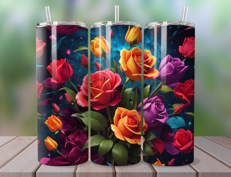 Colorful Roses Tumbler Wrap | Roses Tumbler Wrap Design | Vibrant Colorful Roses 20 oz Skinny Tumbler Wrap | 3D Tumbler Wrap