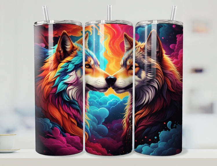 Colorful Wolves Tumbler Wrap | Wolf Tumbler Wrap Design | Colorful Wolf 20 oz Skinny Tumbler Wrap | 3D Tumbler Wrap