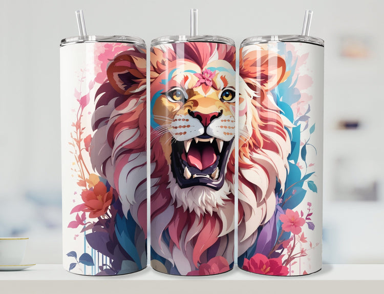 Colorful Lion Tumbler Wrap | Pastel Color Lion Tumbler Wrap Design | Animal 20 oz Skinny Tumbler Wrap | 3D Tumbler Wrap