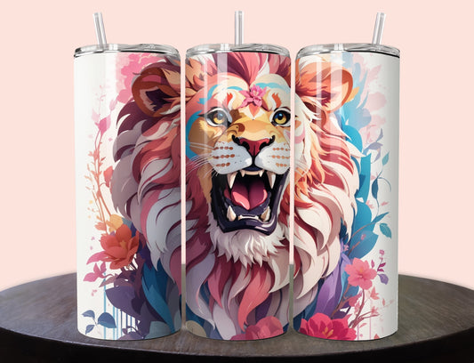 Colorful Lion Tumbler Wrap | Pastel Color Lion Tumbler Wrap Design | Animal 20 oz Skinny Tumbler Wrap | 3D Tumbler Wrap