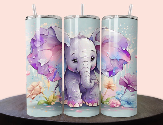 Baby Elephant Tumbler Wrap | Pastel Color Baby Elephant Tumbler Wrap Design | Animal 20 oz Skinny Tumbler Wrap | 3D Tumbler Wrap - Inspired BYou Home Decor