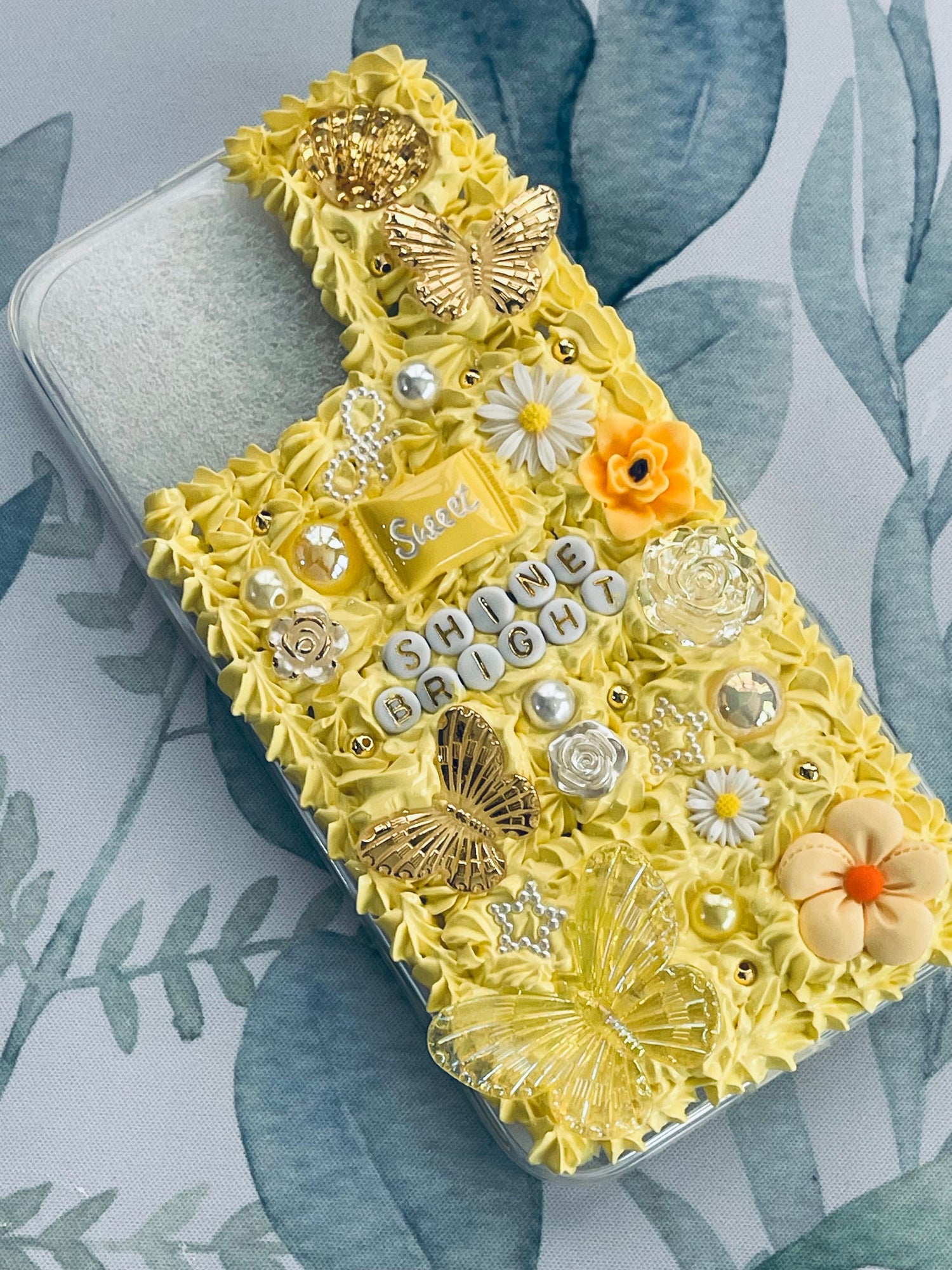 Yellow Phone Case with Name | Yellow iPhone Case with Charms | Colorful Phone Case | Cute iPhone Case | Butterfly Phone Case - Inspired BYou Home Decor