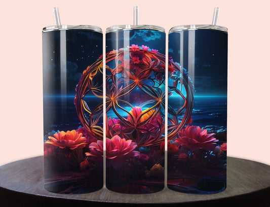 Vibrant Tumbler Wrap | Flowers Tumbler Wrap Design | Snowglobe 20 oz Skinny Tumbler Wrap | 3D Tumbler Wrap