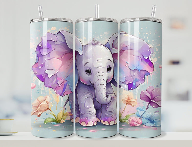 Baby Elephant Tumbler Wrap | Pastel Color Baby Elephant Tumbler Wrap Design | Animal 20 oz Skinny Tumbler Wrap | 3D Tumbler Wrap