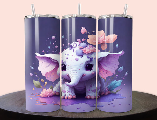 Colorful Baby Elephant Tumbler Wrap | Pastel Baby Elephant Tumbler Wrap Design | Baby Elephant 20 oz Skinny Tumbler Wrap | 3D Tumbler Wrap