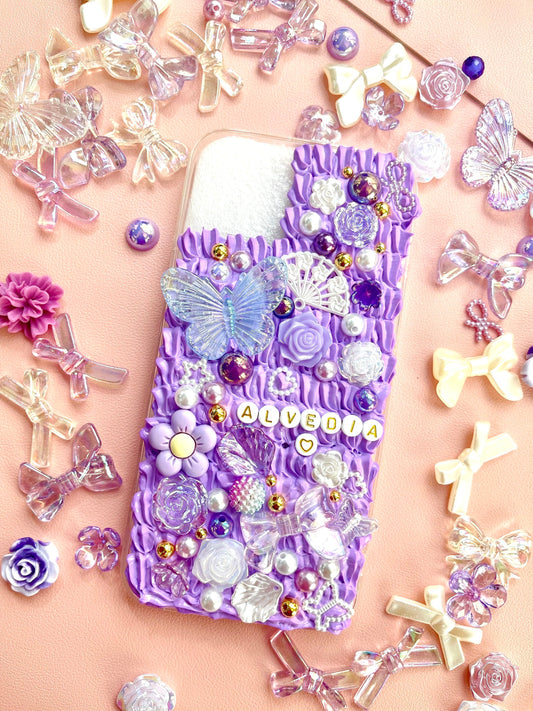 Purple Phone Case with Name | Purple iPhone Case with Charms | Colorful Phone Case | Cute iPhone Case | Butterfly Phone Case - Inspired BYou Home Decor