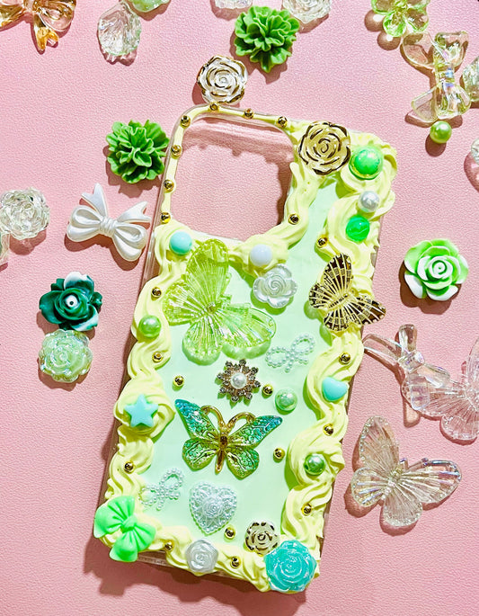 Green and Yellow  Phone Case with Name | Yellow iPhone Case with Charms | Green  Phone Case | Cute iPhone Case | Butterfly Phone Case - Inspired BYou Home Decor