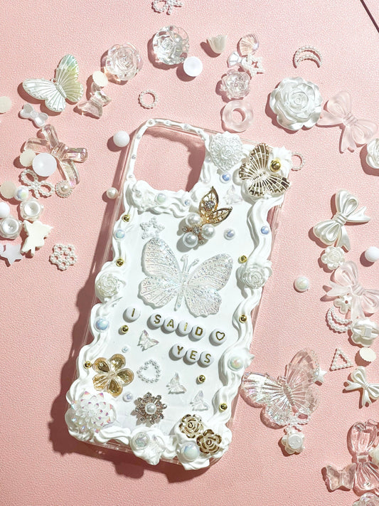 White and Gold Bride Phone Case with Name |  Bride iPhone Case with Charms | Bridal Phone Case | Gold iPhone Case | Wedding Phone Case - Inspired BYou Home Decor