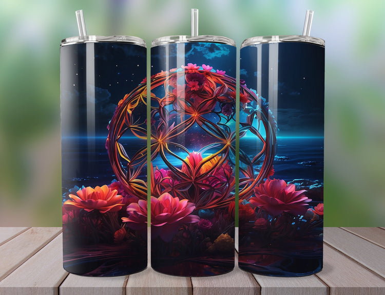 Vibrant Tumbler Wrap | Flowers Tumbler Wrap Design | Snowglobe 20 oz Skinny Tumbler Wrap | 3D Tumbler Wrap