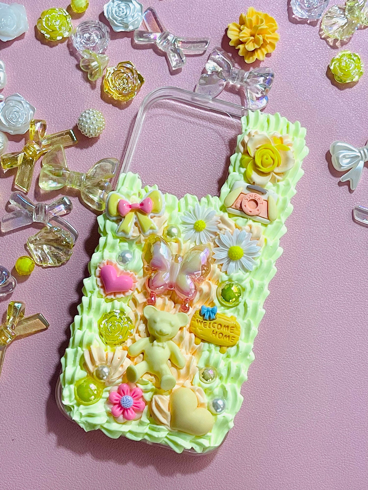 Yellow Phone Case with Name | Yellow iPhone Case with Charms | Colorful Phone Case | Cute iPhone Case | Butterfly Phone Case - Inspired BYou Home Decor