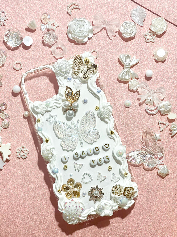 White and Gold Bride Phone Case with Name |  Bride iPhone Case with Charms | Bridal Phone Case | Gold iPhone Case | Wedding Phone Case - Inspired BYou Home Decor