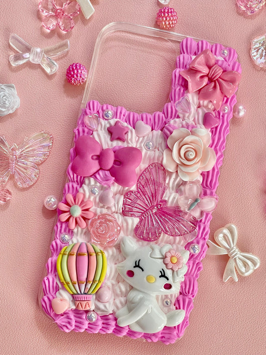 Pink and White Phone Case with Name |  Decoden Case with Charms  | Cute Pink iPhone Case | Butterfly Phone Case - Inspired BYou Home Decor
