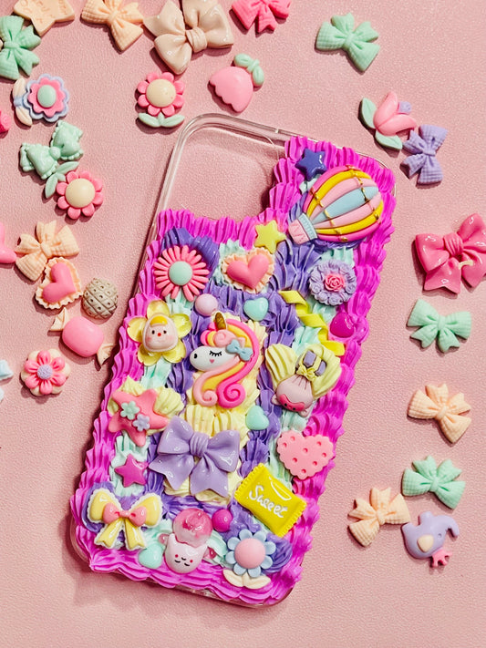 Pink Purple and Yellow Phone Case with Name |  Decoden Case with Charms  | Unicorn iPhone Case | Cute Pink Phone Case - Inspired BYou Home Decor
