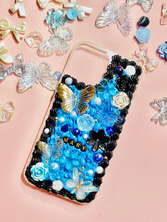 Blue Phone Case with Name | Blue and Black iPhone Case with Charms | custom blue Phone Case | Cute iPhone Case | Black Phone Case - Inspired BYou Home Decor