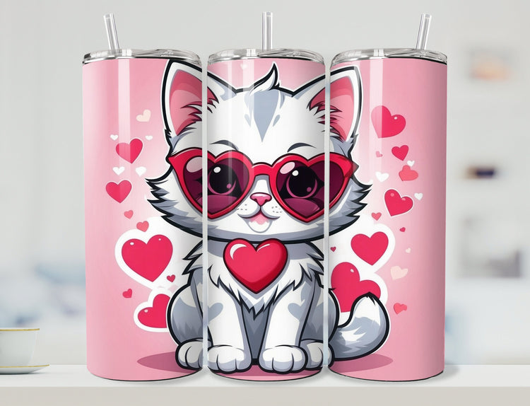 Cute Kitten Valentine Tumbler |  Tumbler  | Valentine’s Day Gift Tumbler | 20 oz Skinny Tumbler - Inspired BYou Home Decor