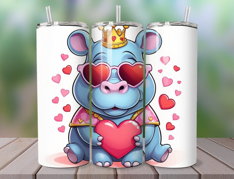 Cute Hippo Valentine Tumbler |  Tumbler  | Valentine’s Day Gift Tumbler | 20 oz Skinny Tumbler - Inspired BYou Home Decor