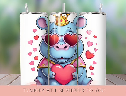 Cute Hippo Valentine Tumbler |  Tumbler  | Valentine’s Day Gift Tumbler | 20 oz Skinny Tumbler - Inspired BYou Home Decor