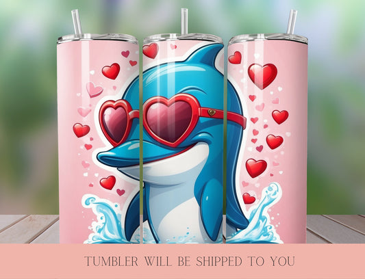 Cute Dolphin Valentine Tumbler |  Tumbler  | Valentine’s Day Gift Tumbler | 20 oz Skinny Tumbler - Inspired BYou Home Decor