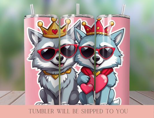 Cute Wolves Valentine Tumbler |  Tumbler  | Valentine’s Day Gift Tumbler | 20 oz Skinny Tumbler - Inspired BYou Home Decor