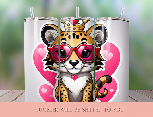 Cute Cheetah Valentine Tumbler |  Tumbler  | Valentine’s Day Gift Tumbler | 20 oz Skinny Tumbler - Inspired BYou Home Decor