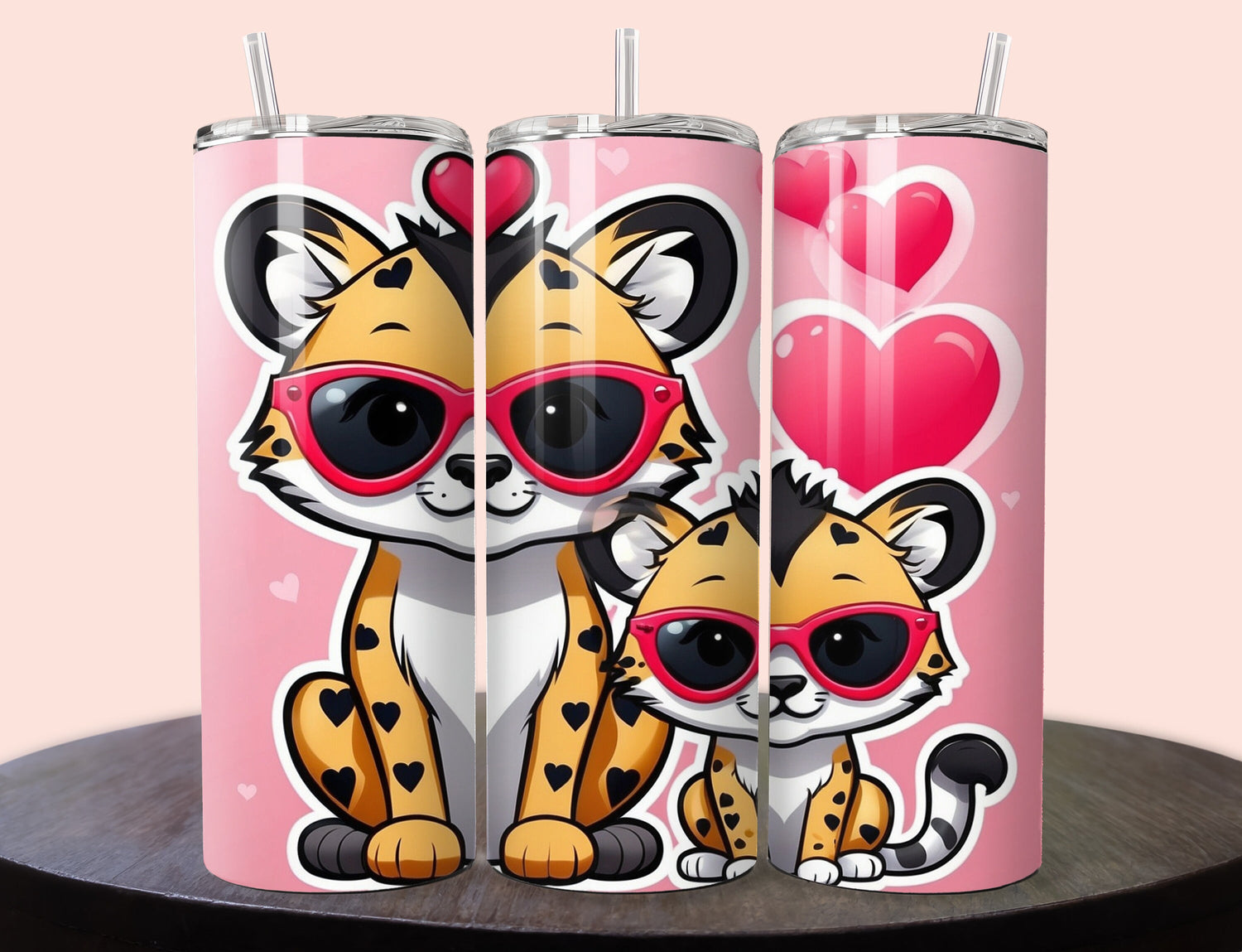 Cute Cheetah Cubs Valentine Tumbler |  Tumbler  | Valentine’s Day Gift Tumbler | 20 oz Skinny Tumbler - Inspired BYou Home Decor