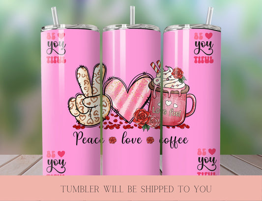 Peace and Love Valentine's Day  Tumbler | Valentine  Tumbler Design | Valentine’s Day Gift Tumbler - Inspired BYou Home Decor