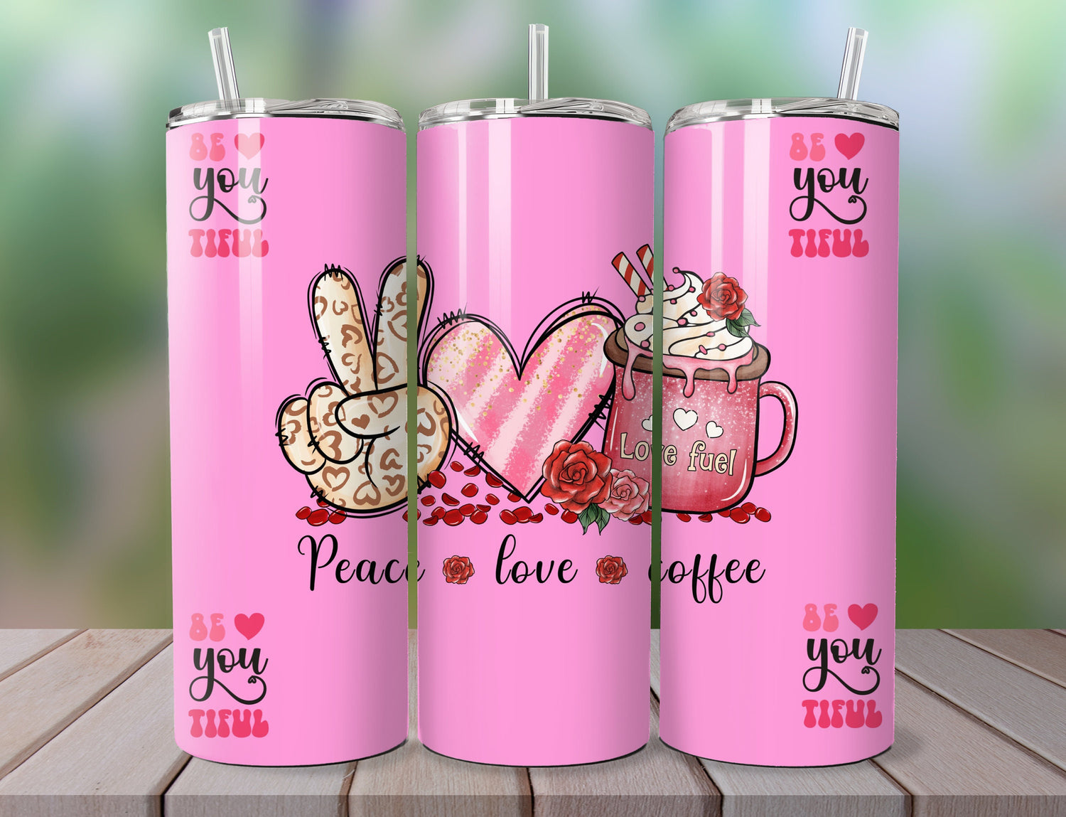 Peace and Love Valentine's Day  Tumbler | Valentine  Tumbler Design | Valentine’s Day Gift Tumbler - Inspired BYou Home Decor