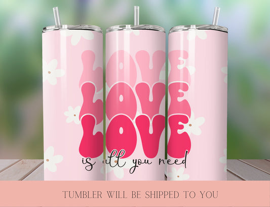 Love Pink Valentine's Day  Tumbler | 70’s Valentine  Tumbler Design | Valentine’s Day Gift Tumbler - Inspired BYou Home Decor