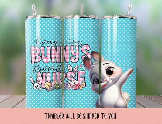 Blue Nurse Tumbler | Cute Blue Easter Bunny 20 ounce tumbler | Pastel Easter Tumbler - Inspired BYou Home Decor