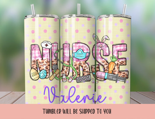 Personalized Nurse Tumbler | Cute Blue Easter Bunny tumbler | Pastel Easter Tumbler - Inspired BYou Home Decor
