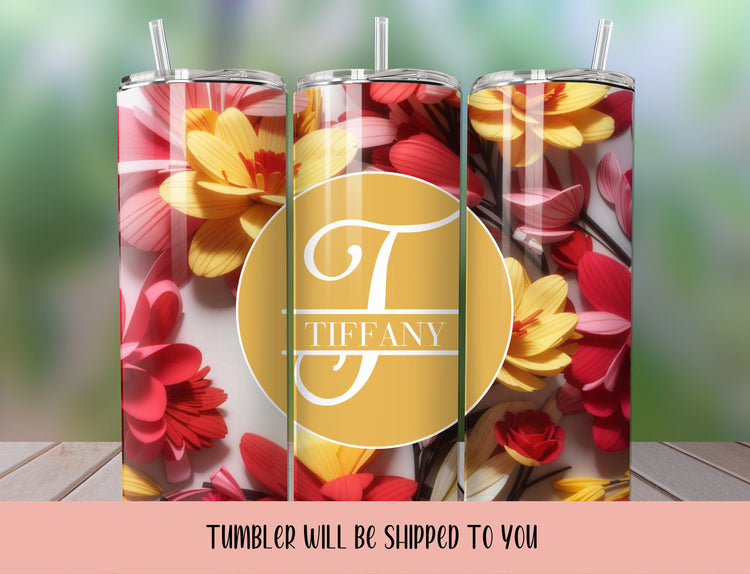 Floral Tumbler, Floral Tumbler, Colorful flowers tumbler, Monogrammed Tumbler, Wedding Tumbler