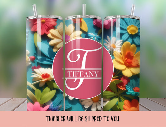 Floral Tumbler, Floral Tumbler, Colorful flowers tumbler, Monogrammed Tumbler, Wedding Tumbler - Inspired BYou Home Decor