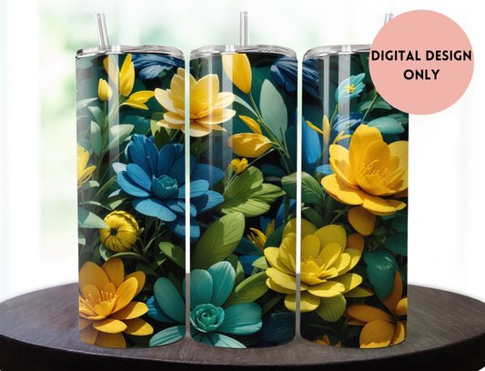 Green and Yellow Flowers Tumbler Wrap | Green and Yellow Floral Tumbler Wrap Design | Green  20 oz Skinny Tumbler | 3D Tumbler Wrap