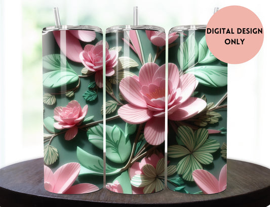 Pink and Green Flowers Tumbler Wrap Design