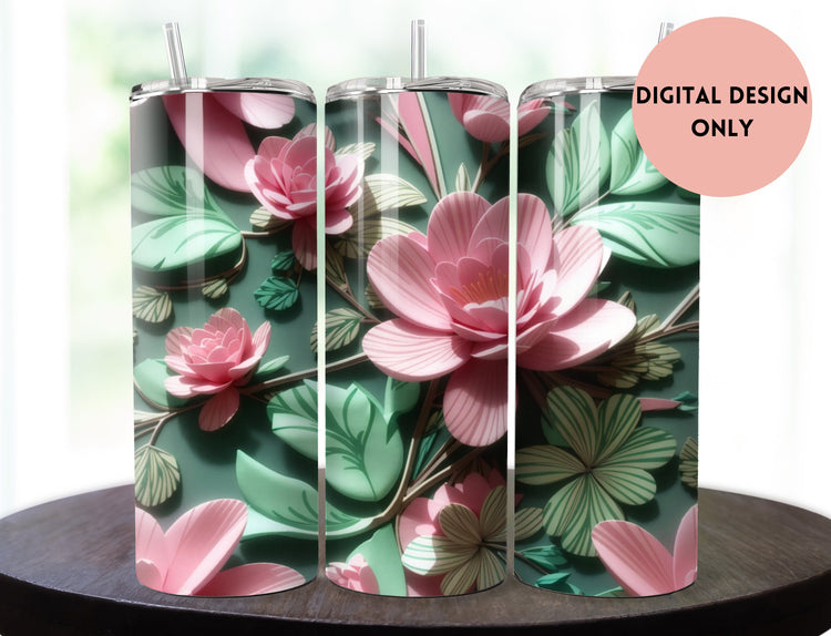 Pink and Green Flowers Tumbler Wrap Design