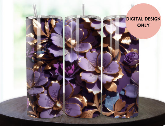 Purple and Rose Gold Flowers Tumbler Wrap Design