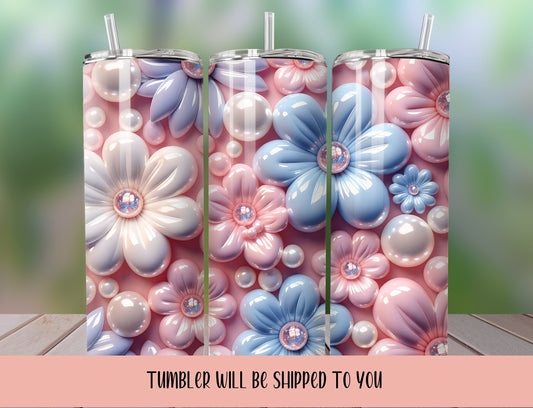 Pink & White Floral  Tumbler, Pink Flower Tumbler, Purple flower tumbler, Wedding Flower Tumbler - Inspired BYou Home Decor