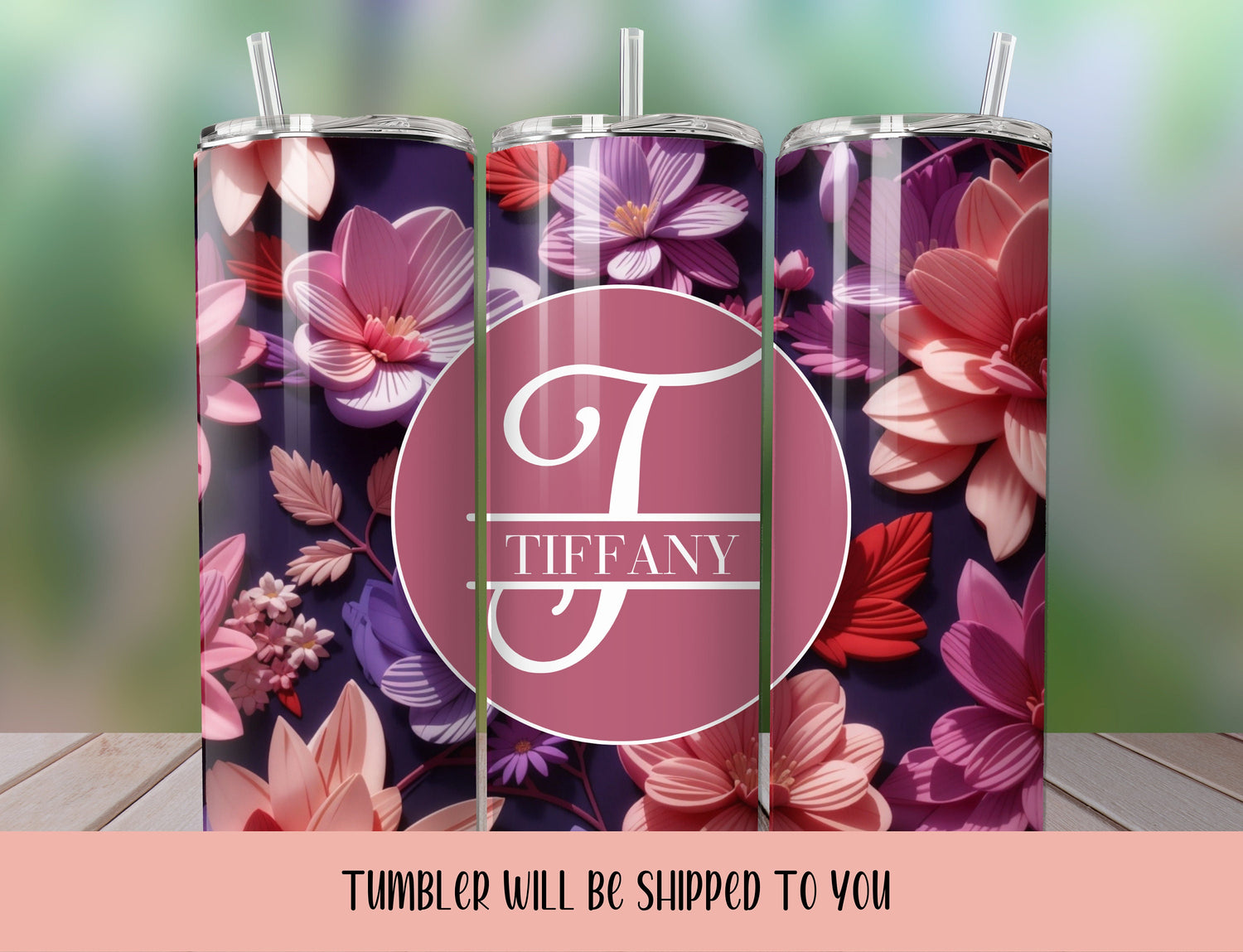 Floral Tumbler, Floral Tumbler, Colorful flowers tumbler, Monogrammed Tumbler, Wedding Tumbler - Inspired BYou Home Decor