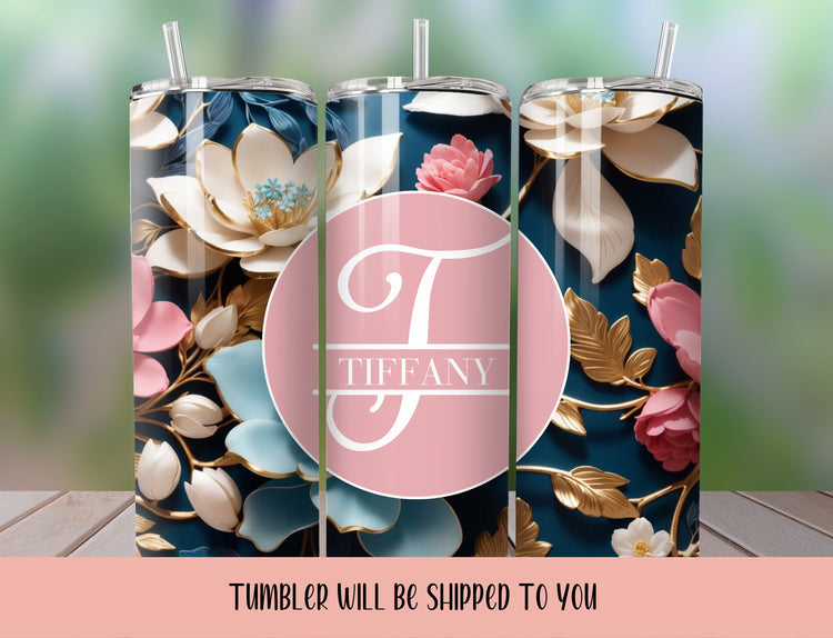 Floral Tumbler, Floral Tumbler, Colorful flowers tumbler, Monogrammed Tumbler, Wedding Tumbler