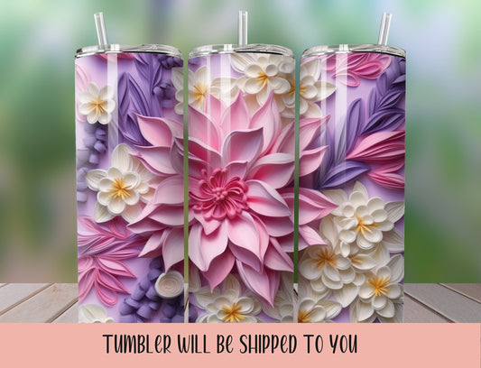 Pink Flower Tumbler, Blooming Flower Tumbler, Purple Flower tumbler, Pink Wedding Tumbler - Inspired BYou Home Decor