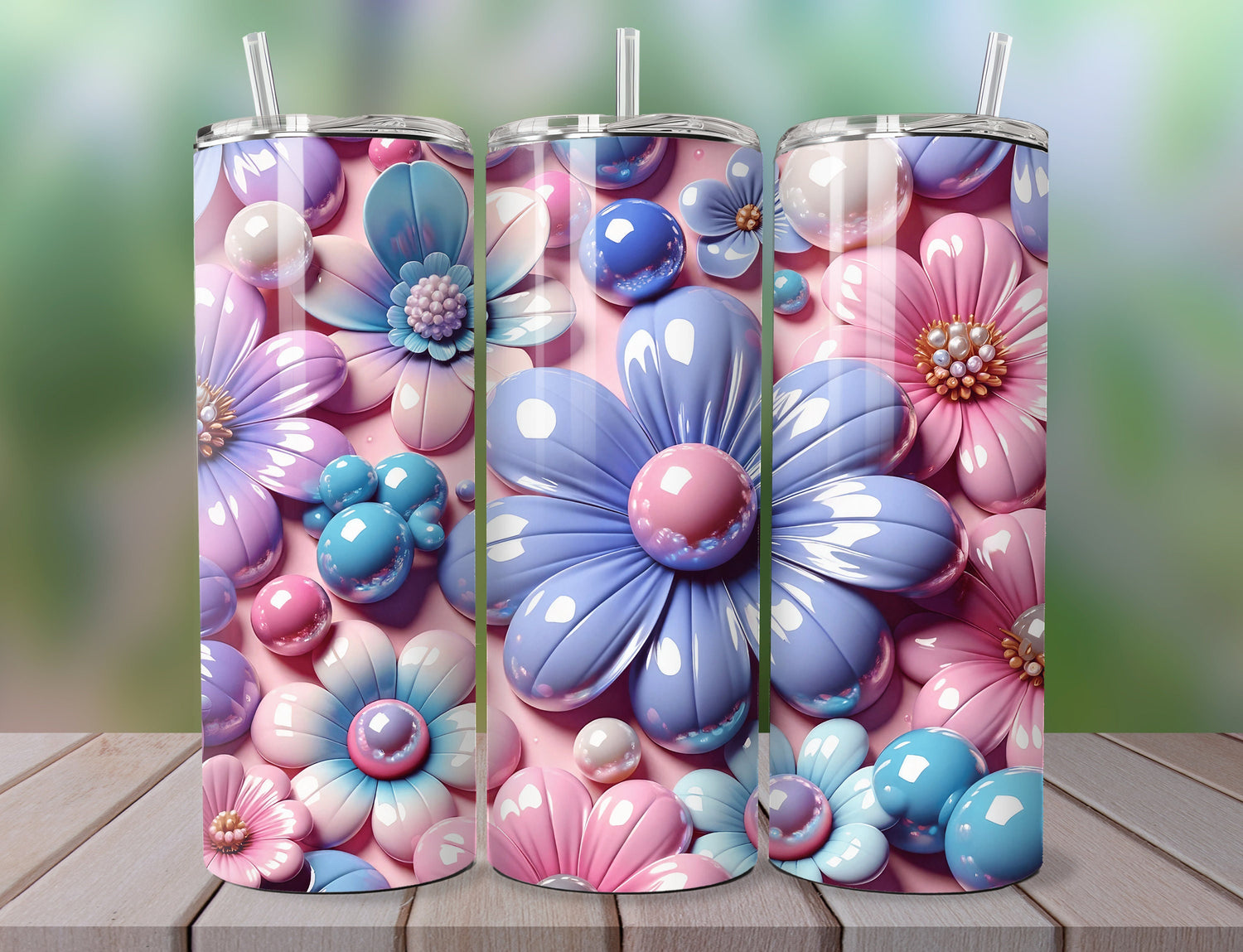 3D Pink Flower  Tumbler, Skinny 3D Flower Tumbler, Pink flowers tumbler, Wedding Flower Tumbler - Inspired BYou Home Decor