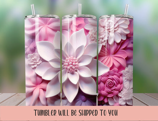 Floral Tumbler, Pink Flower Tumbler, Pink Wedding Flower tumbler, Pink Tumbler, Wedding Tumbler - Inspired BYou Home Decor