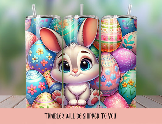 Hoppy Easter 20 oz Skinny Tumbler, Easter bunny tumbler, cute Easter bunny tumbler - Inspired BYou Home Decor