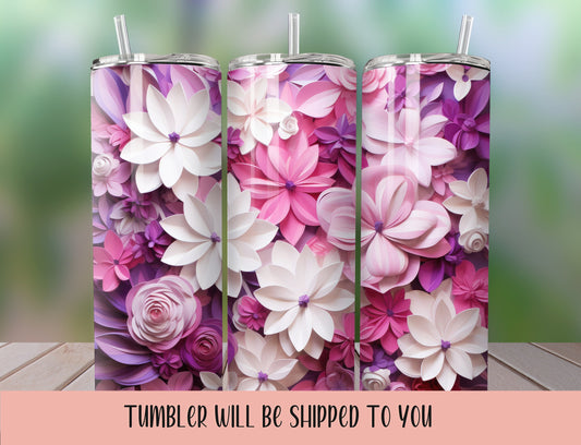 Flower Tumbler, Blooming Flower Tumbler, Pink Petal Flower tumbler, Wedding Tumbler, Pink Wedding Bouquet - Inspired BYou Home Decor