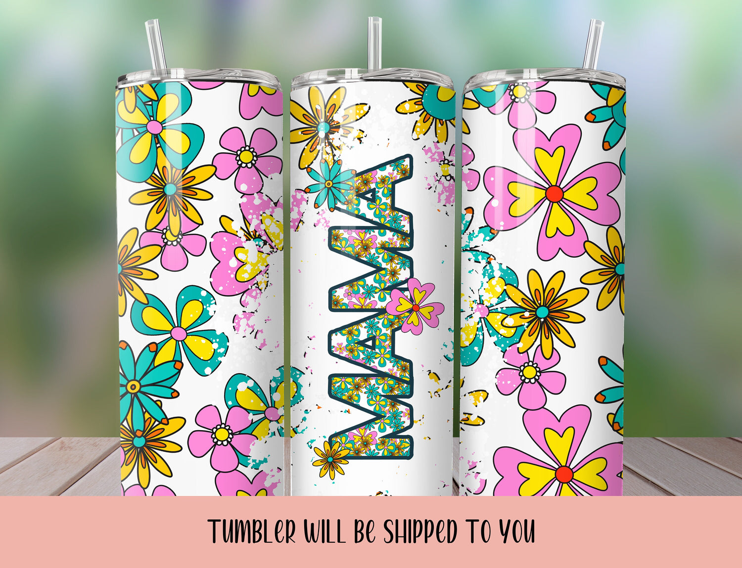 Mothers Day Tumbler | Colorful Mothers Day Tumbler  | Pink & Green Tumbler |  Mama Tumbler | Personalized Mothers Day Gift | Floral Tumbler - Inspired BYou Home Decor