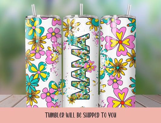 Mothers Day Tumbler | Colorful Mothers Day Tumbler  | Pink & Green Tumbler |  Mama Tumbler | Personalized Mothers Day Gift | Floral Tumbler - Inspired BYou Home Decor