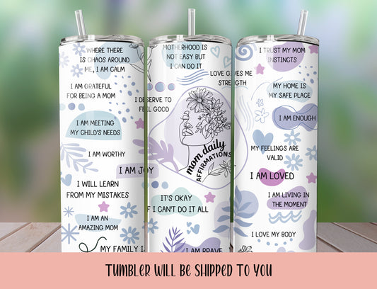 Mothers Day Tumbler | Mothers Day Gift |  Daily Affirmations Tumbler  | Purple Tumbler |  Self Love Tumbler | Personalized Mothers Day Gift - Inspired BYou Home Decor